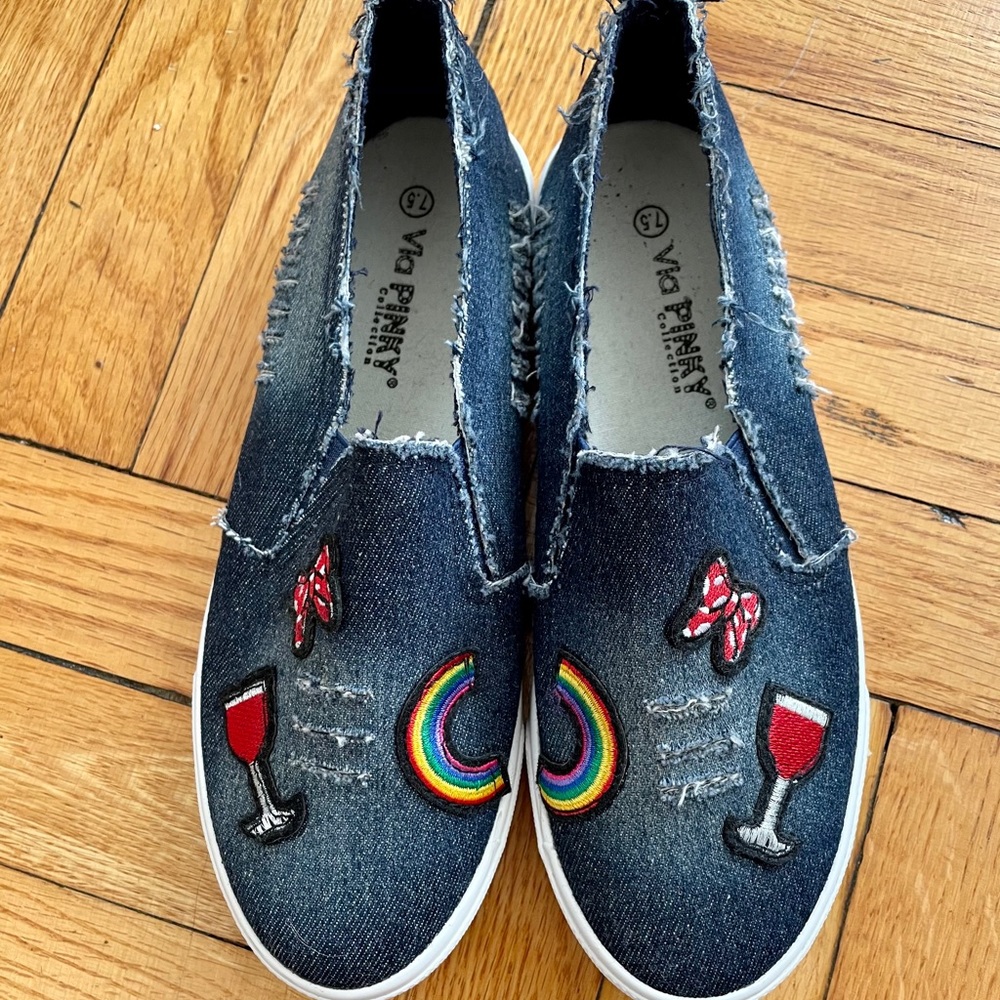 Denim and decal slip-on sneakers!